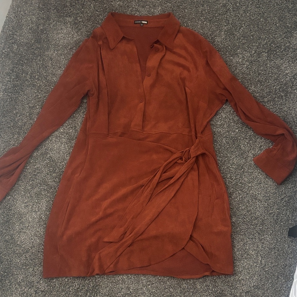 Fashion Nova suede Rust Long Sleeve Dress